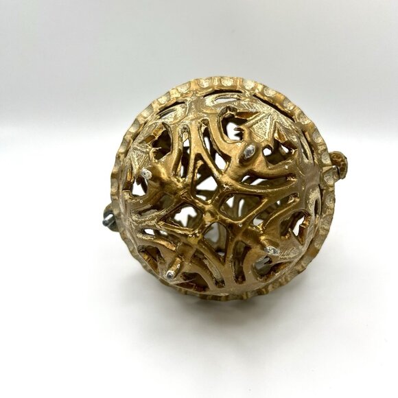 Vintage Cast Iron Potpourri Holder Mothball Cage Pierced Victorian Fleur-de-Lis - Picture 7 of 8